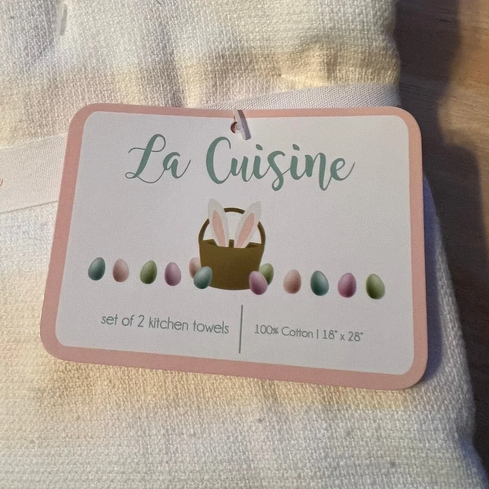 La Cuisine Kitchen Towels Unisex 18x28 Cream New Easter Bunny Set of 2 Cotton